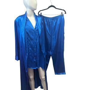 90s Vintage Hidden Fantasies 3pc set Women Small blue Button Up Satin Embossed